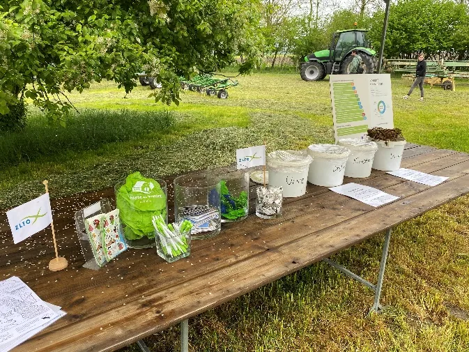 Buckets of manure samples during a demo